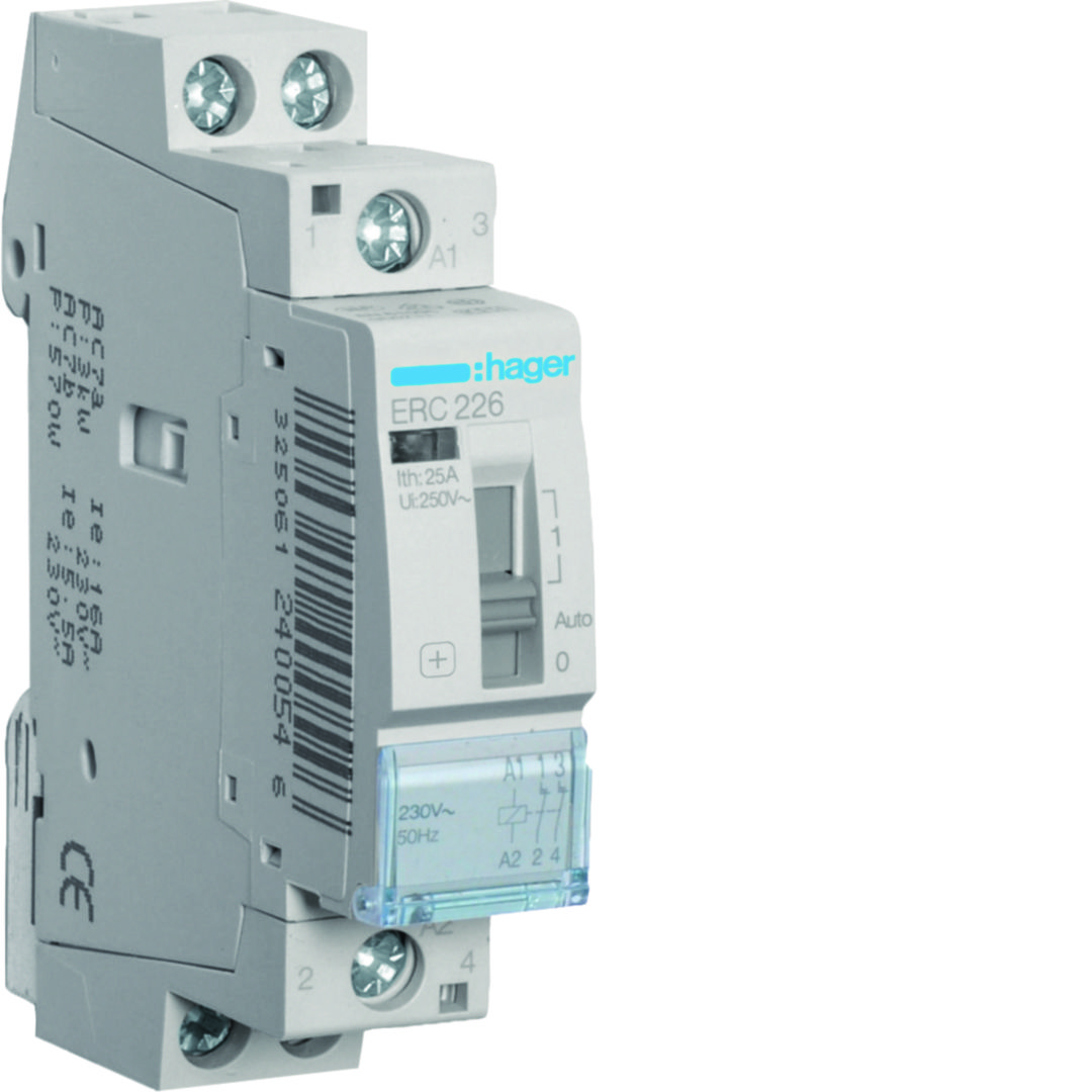 Installációs kontaktor sorolható 0-Aut-1 25A/ 230V AC 230V AC-műk 1M ERC Hager
