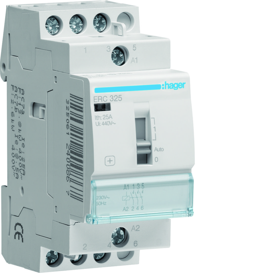 Installációs kontaktor sorolható 0-Aut-1 25A/ 400V AC 230V AC-műk 2M ERC Hager