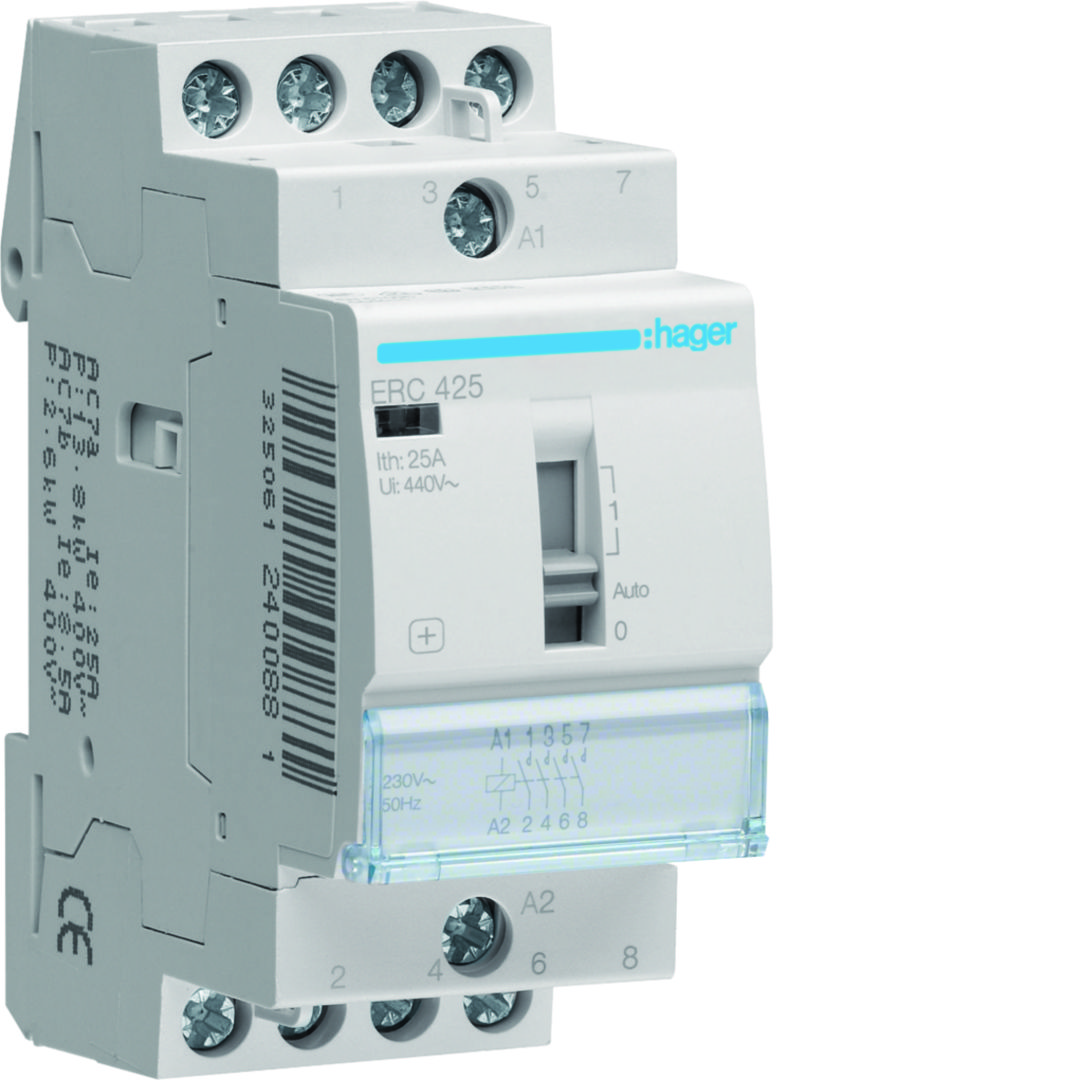 Installációs kontaktor sorolható 0-Aut-1 25A/ 400V AC 230V AC-műk 2M ERC Hager