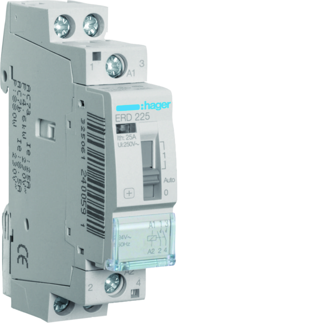 Installációs kontaktor sorolható 0-Aut-1 25A/ 230V AC 24V AC-műk 1M ERD Hager