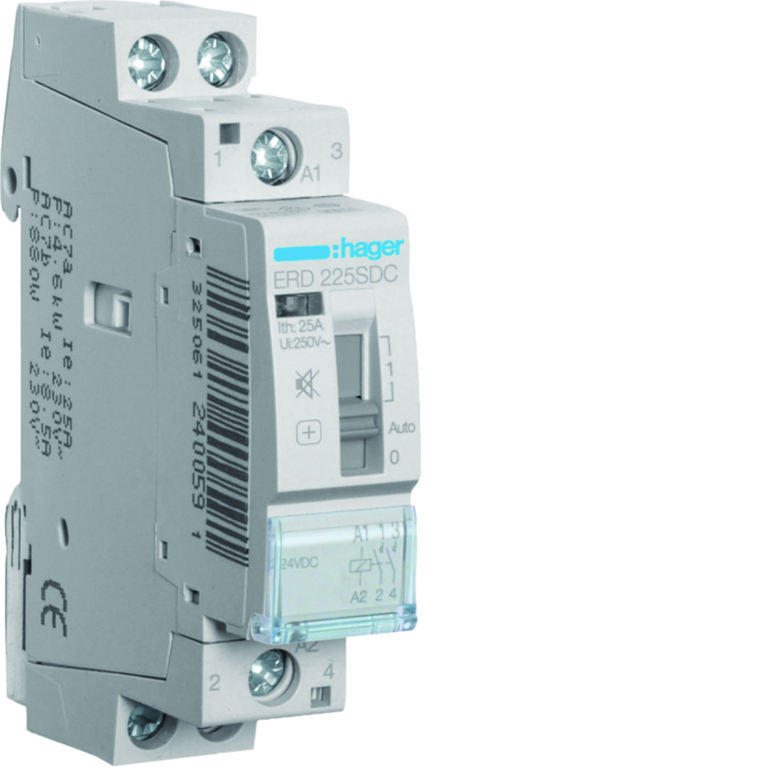 Installációs kontaktor sorolható 0-Aut-1 25A/ 230V AC 24V DC-műk 1M ERD Hager