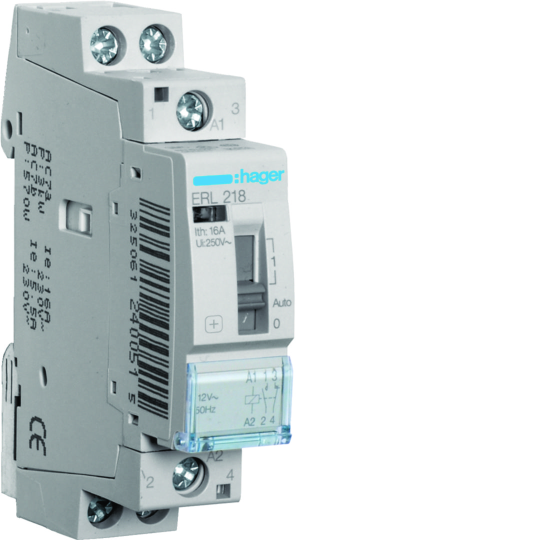 Installációs kontaktor sorolható 0-Aut-1 16A/ 230V AC 12V AC-műk 1M ERL Hager
