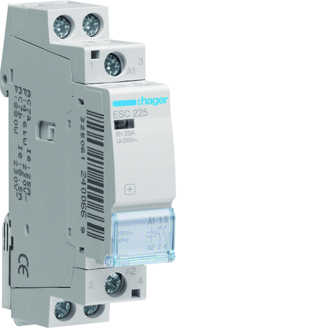 Installációs kontaktor sorolható 25A 250V AC 2-z 230V AC-műk 1mod Hager