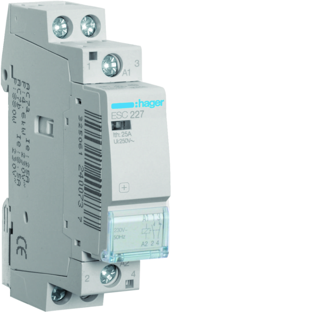 Installációs kontaktor sorolható 25A 250V AC 1-z 1-ny 230V AC-műk 1mod Hager