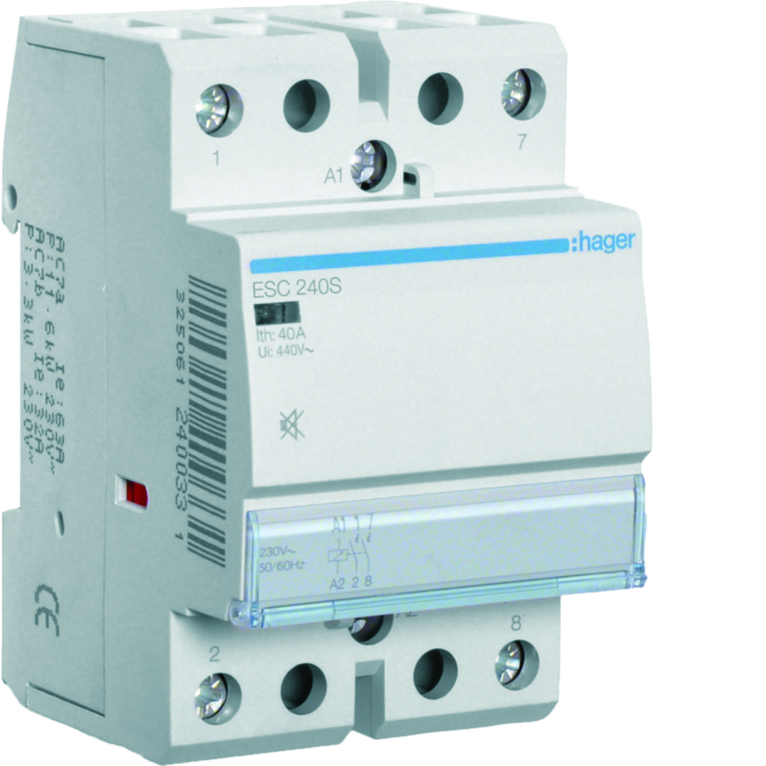 Installációs kontaktor sorolható csendes 40A/ 400V AC 230V AC-műk 3M ESC Hager