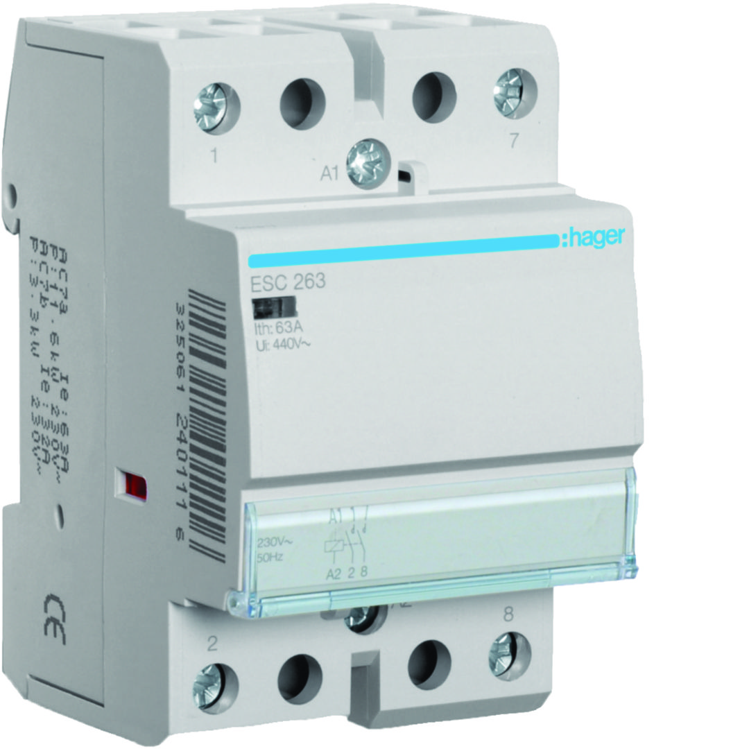 Installációs kontaktor sorolható 63A/ 400V AC 230V AC-műk 3M ESC Hager