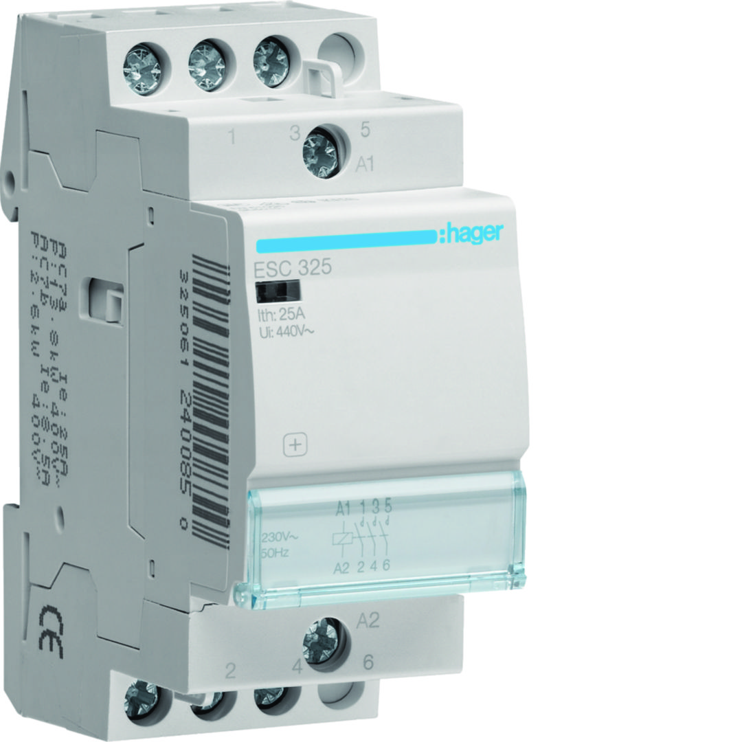 Installációs kontaktor sorolható 25A/ 400V AC 230V AC-műk 2M ESC Hager