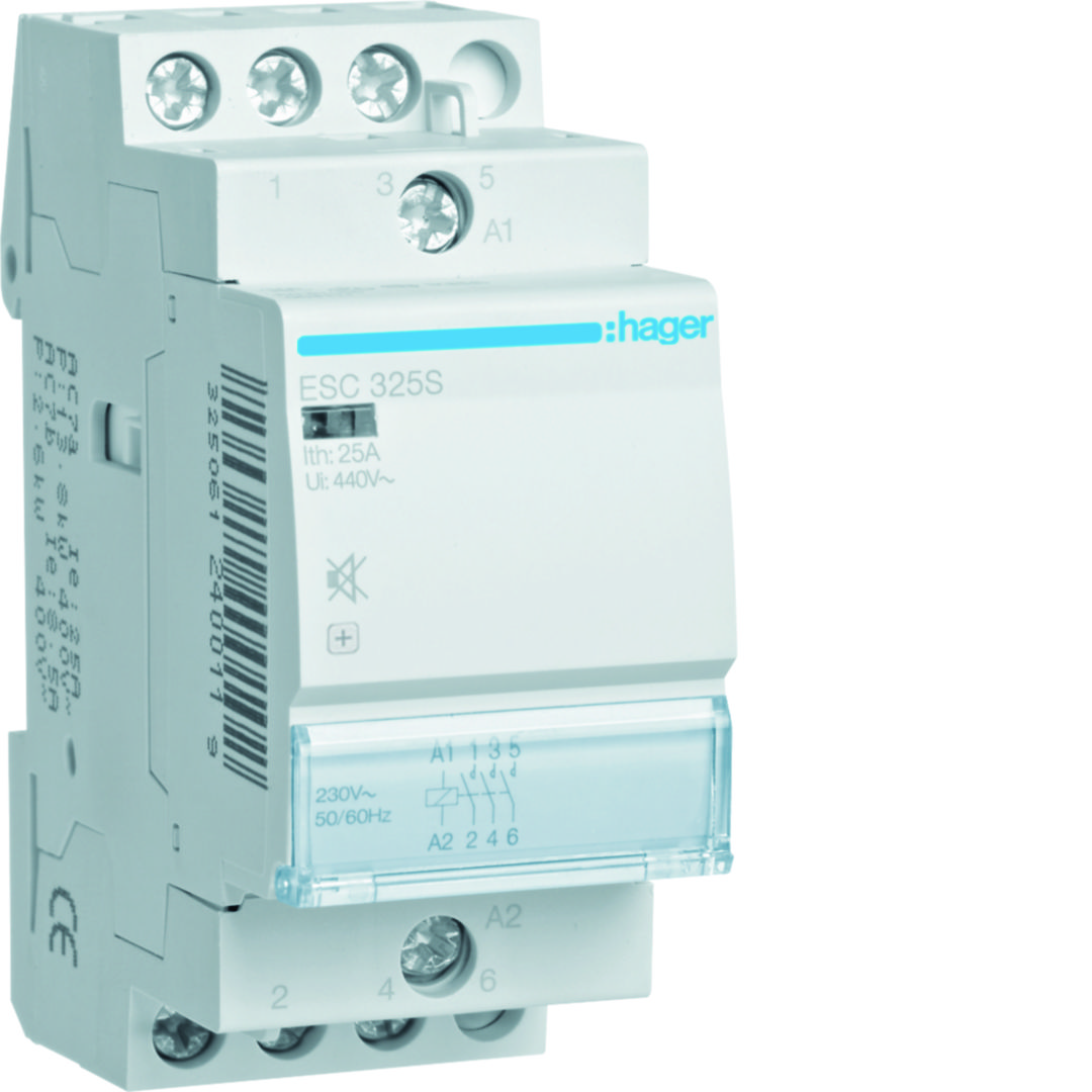 Installációs kontaktor sorolható csendes 25A/ 400V AC 230V AC-műk 2M ESC Hager
