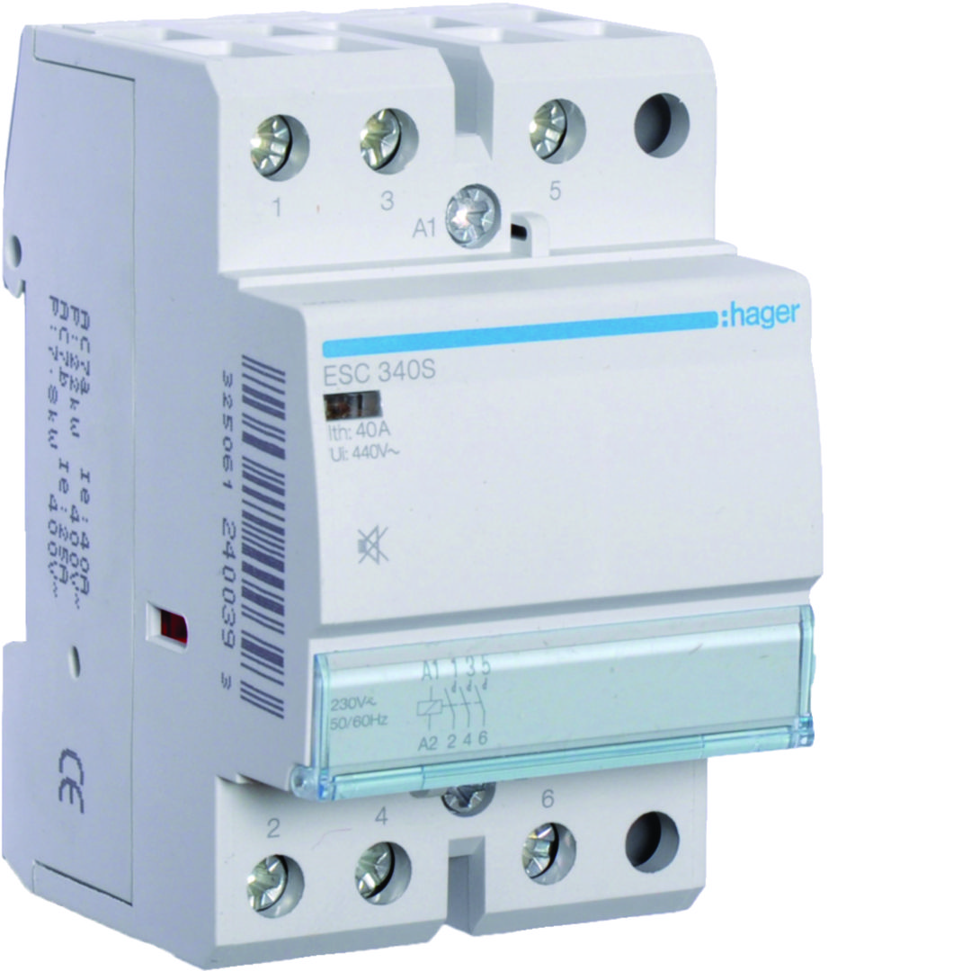 Installációs kontaktor sorolható csendes 40A/ 400V AC 230V AC-műk 3M ESC Hager