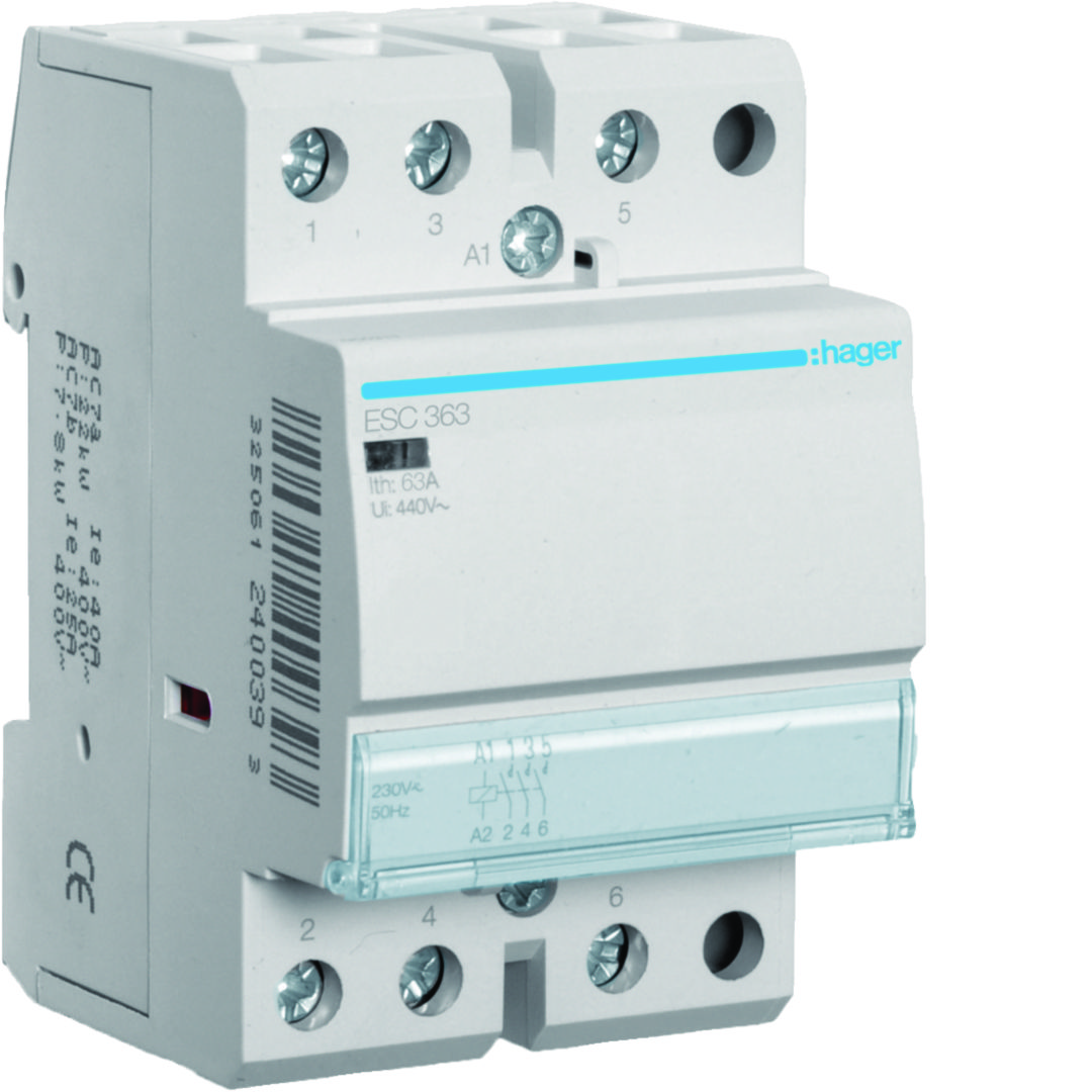 Installációs kontaktor sorolható 63A/ 400V AC 230V AC-műk 3M ESC Hager