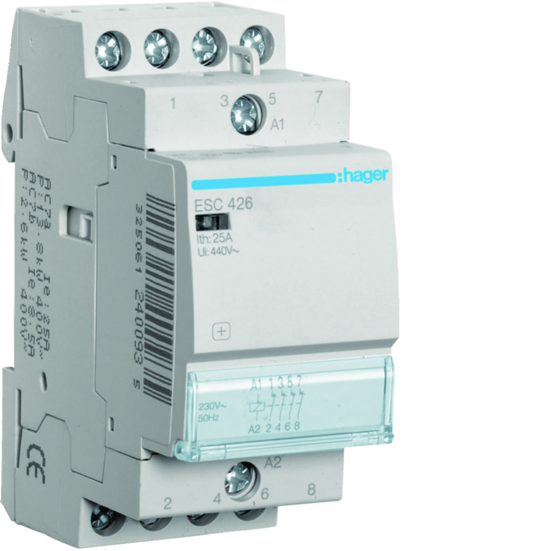 Installációs kontaktor sorolható 25A/ 400V AC 230V AC-műk 2M ESC Hager