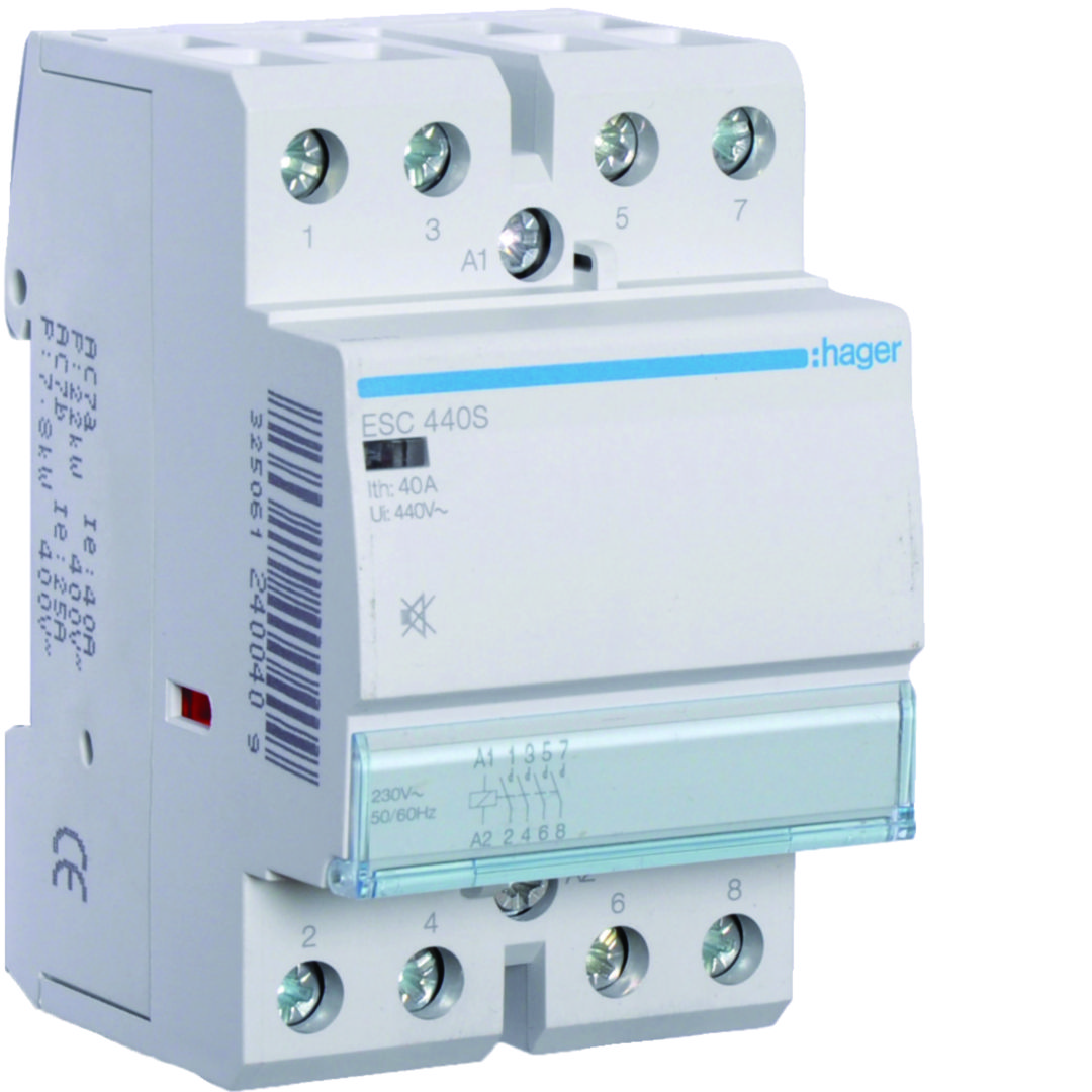 Installációs kontaktor sorolható csendes 40A/ 400V AC 230V AC-műk 3M ESC Hager