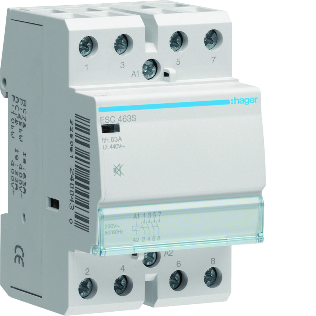 Installációs kontaktor sorolható csendes 63A/ 400V AC 230V AC-műk 3M ESC Hager