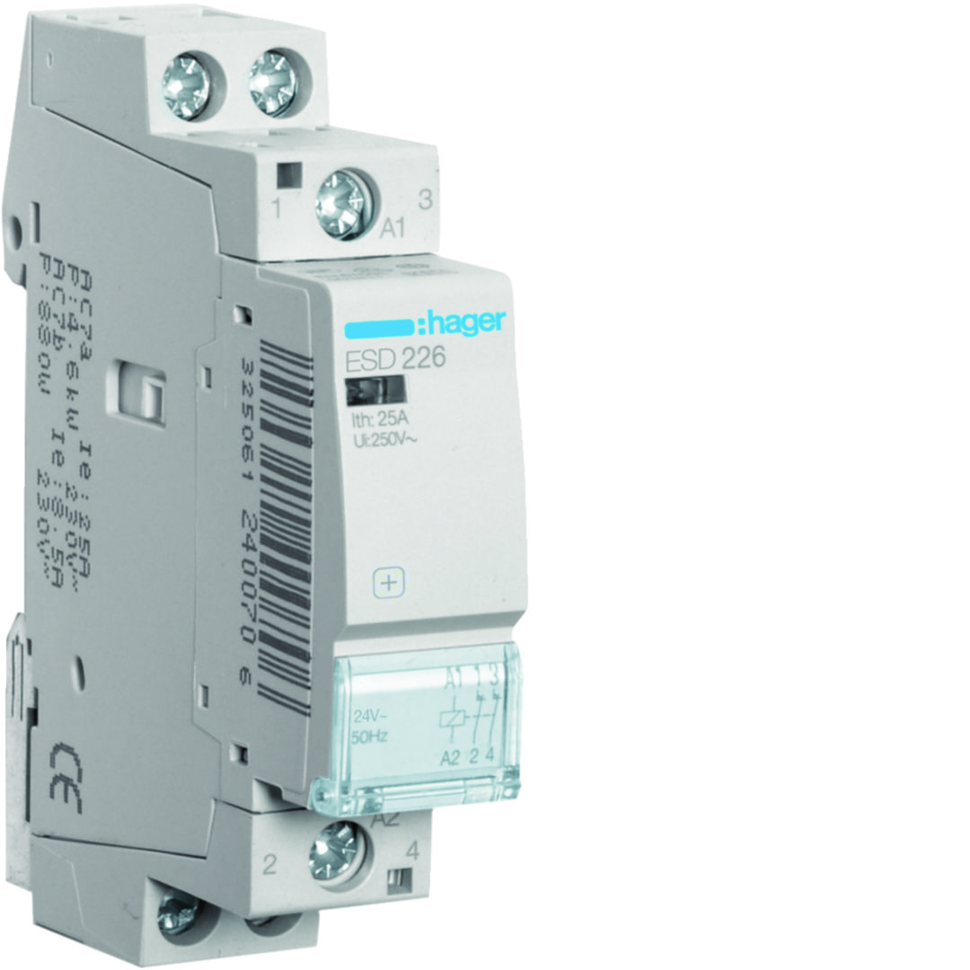 Installációs kontaktor sorolható 25A/ 230V AC 24V AC-műk 1M ESD Hager