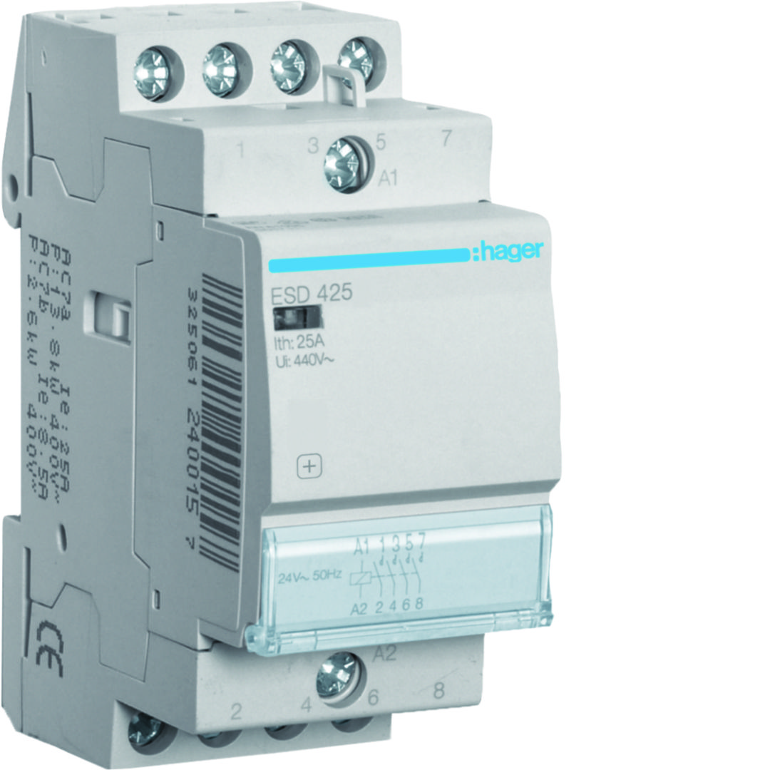 Installációs kontaktor sorolható 25A/ 400V AC 24V AC-műk 2M ESD Hager
