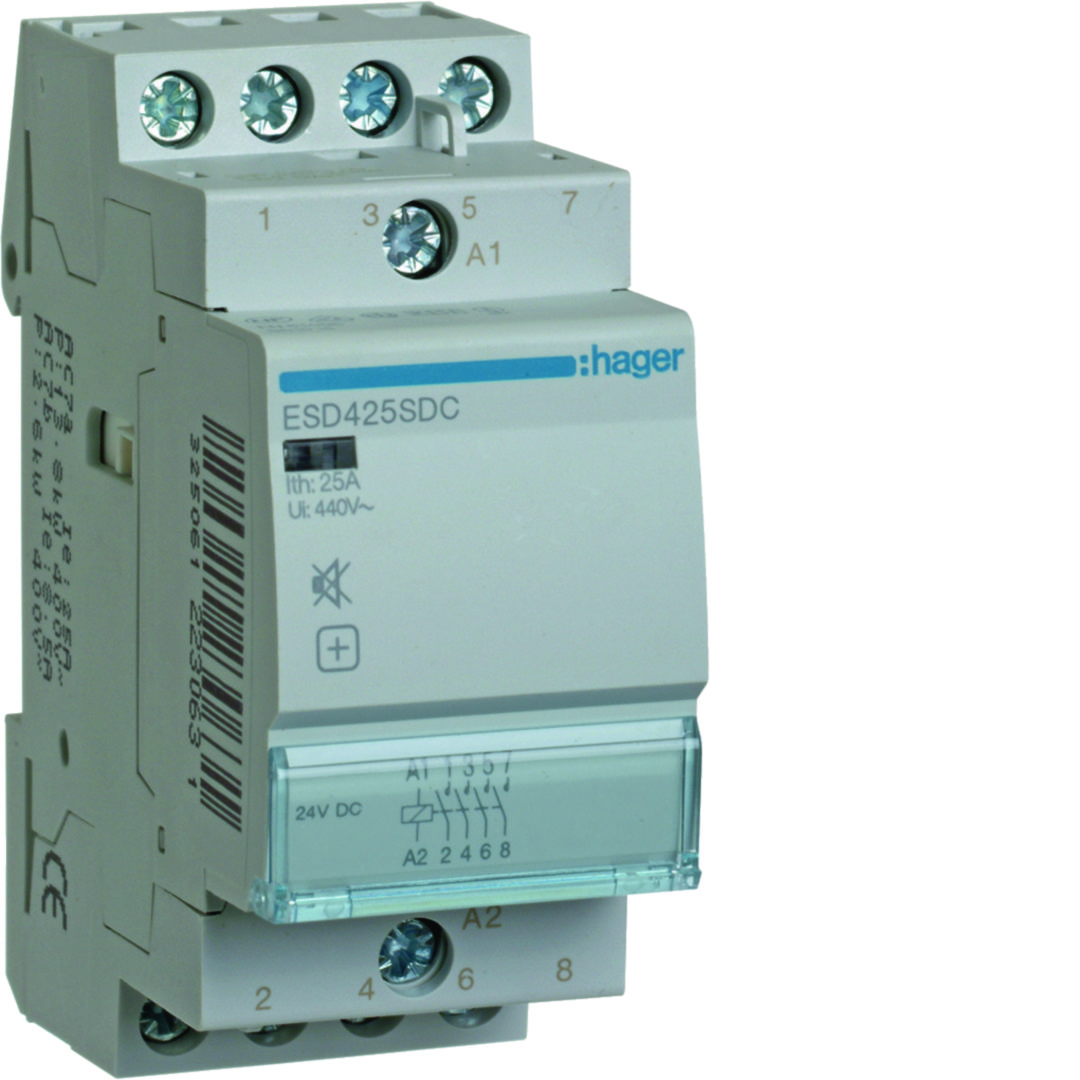 Installációs kontaktor sorolható 25A/ 400V AC 24V DC-műk 2M ESD Hager