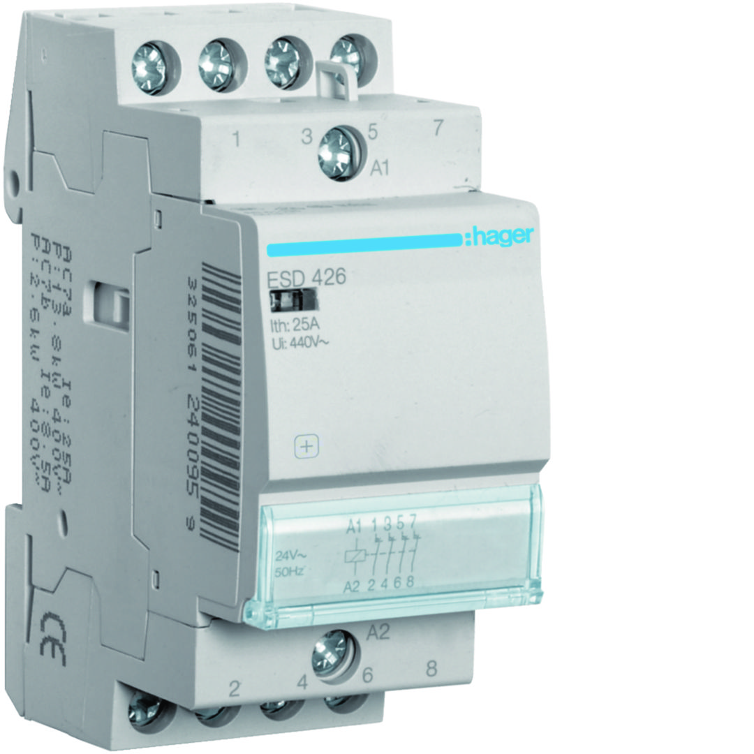 Installációs kontaktor sorolható 25A/ 400V AC 24V AC-műk 2M ESD Hager