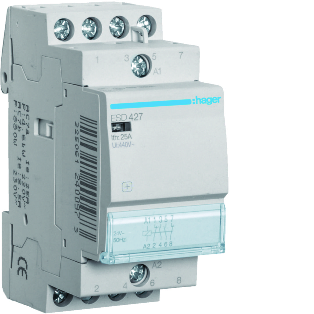 Installációs kontaktor sorolható 25A/ 400V AC 24V AC-műk 2M ESD Hager