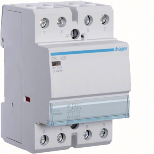 ESL428 - Contactor 25A, 3NO+1NC, 12V~ 50Hz