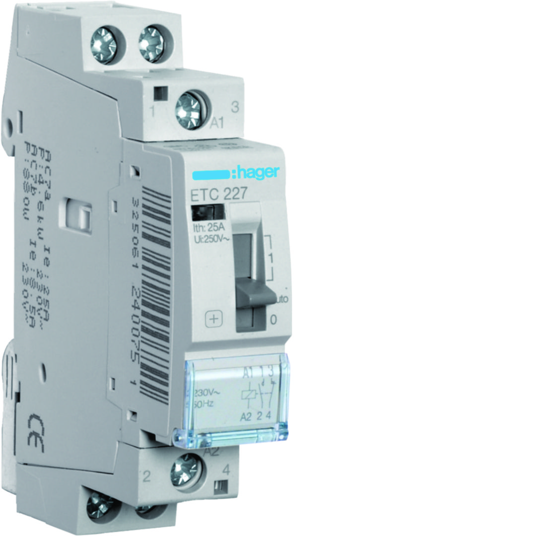 Installációs kontaktor sorolható 0-Aut-1 25A/ 230V AC 230V AC-műk 1M ETC Hager