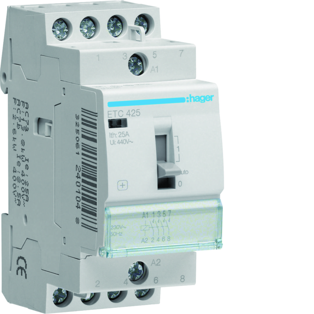 Installációs kontaktor sorolható 0-Aut-1 25A/ 400V AC 230V AC-műk 2M ETC Hager