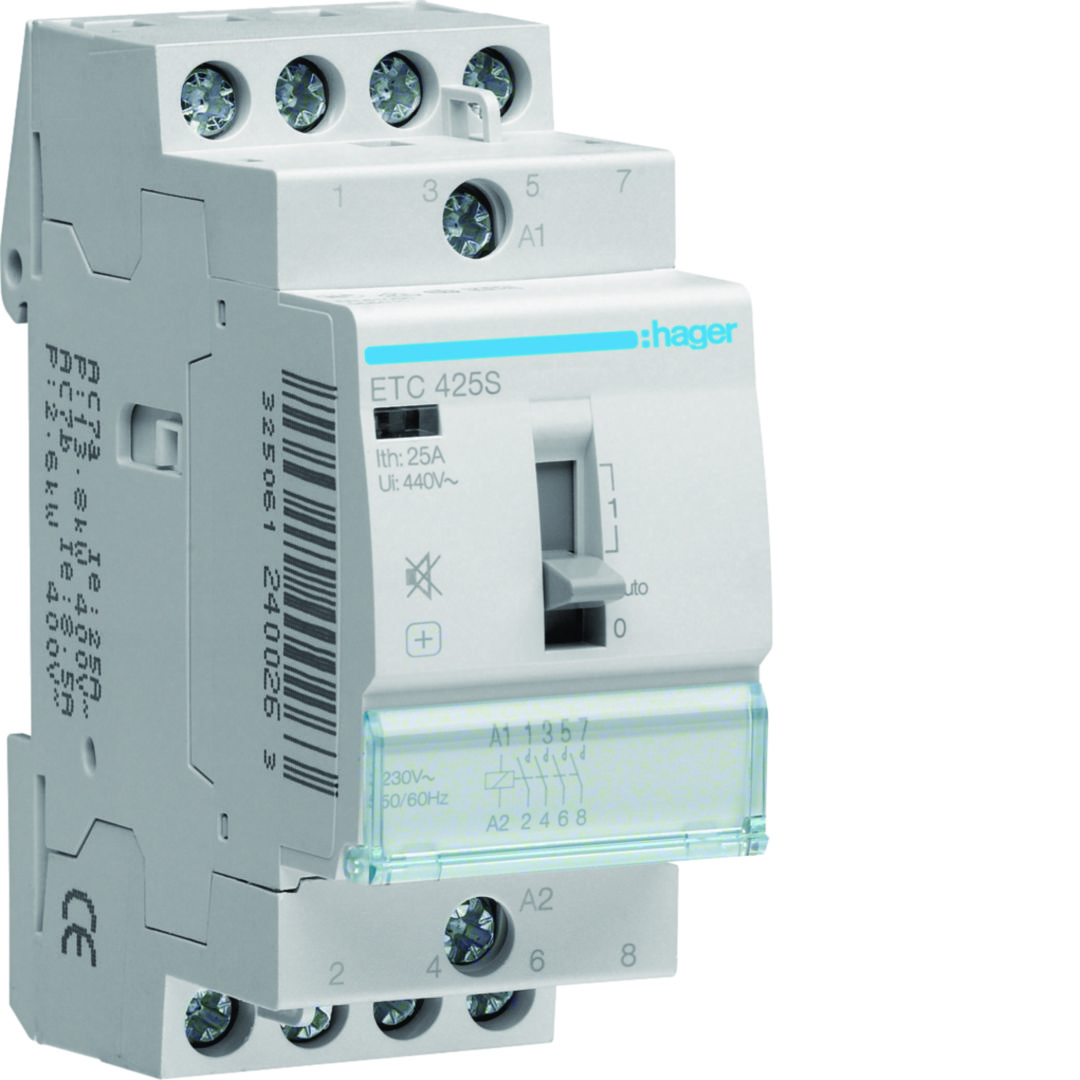 Installációs kontaktor sorolható 0-Aut-1 25A/ 400V AC 230V AC-műk 2M ETC Hager