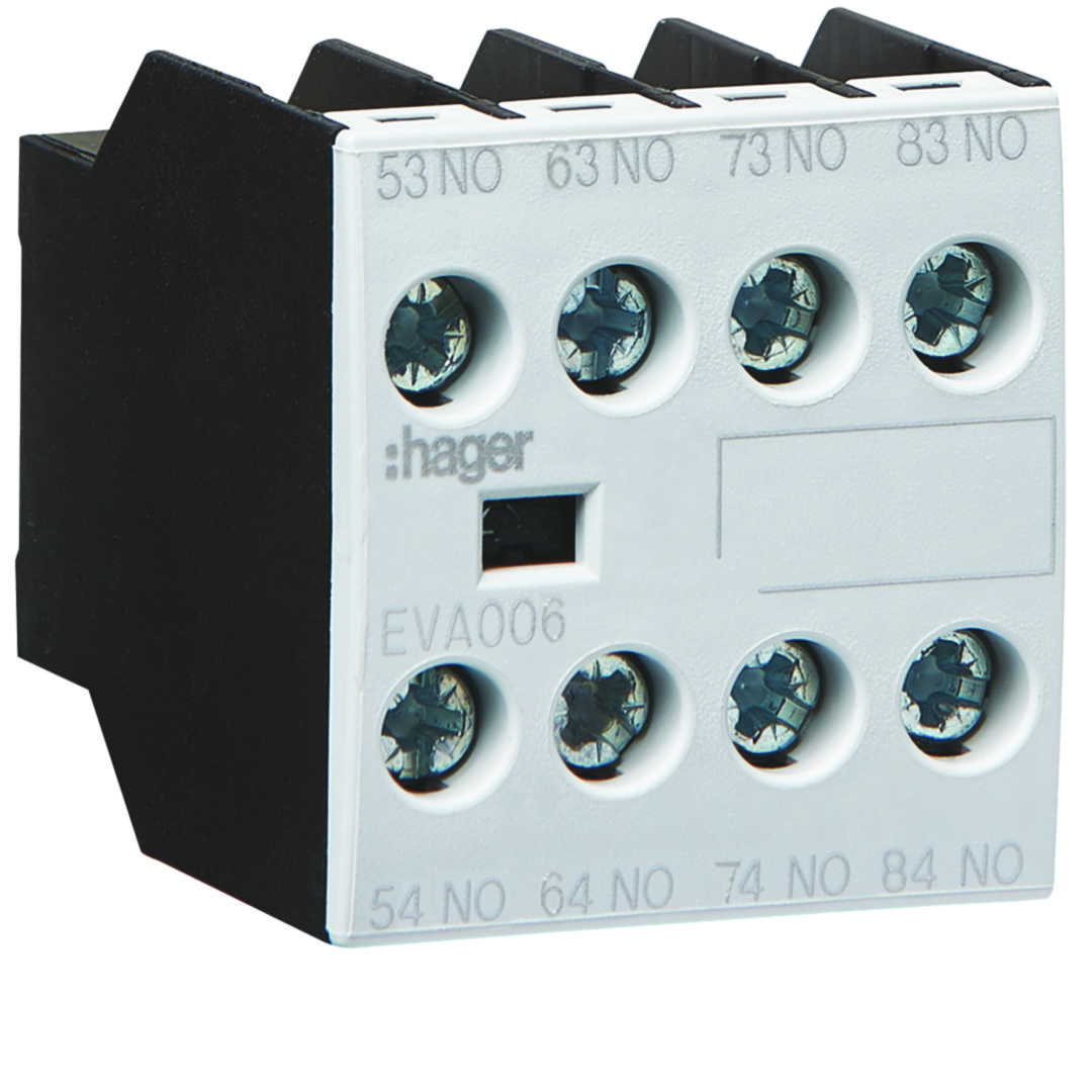 Segédérintkező blokk EV007...EV038-kontaktorhoz 4z 15A 500V AC/DC kontaktor-/reléhez EVA Hager
