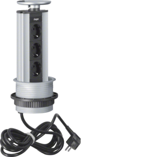 G7043LED - Bordsmodul, Pop-Up 3xSchucko, LED, Ø 100mm, PVC och aluminium, Silver