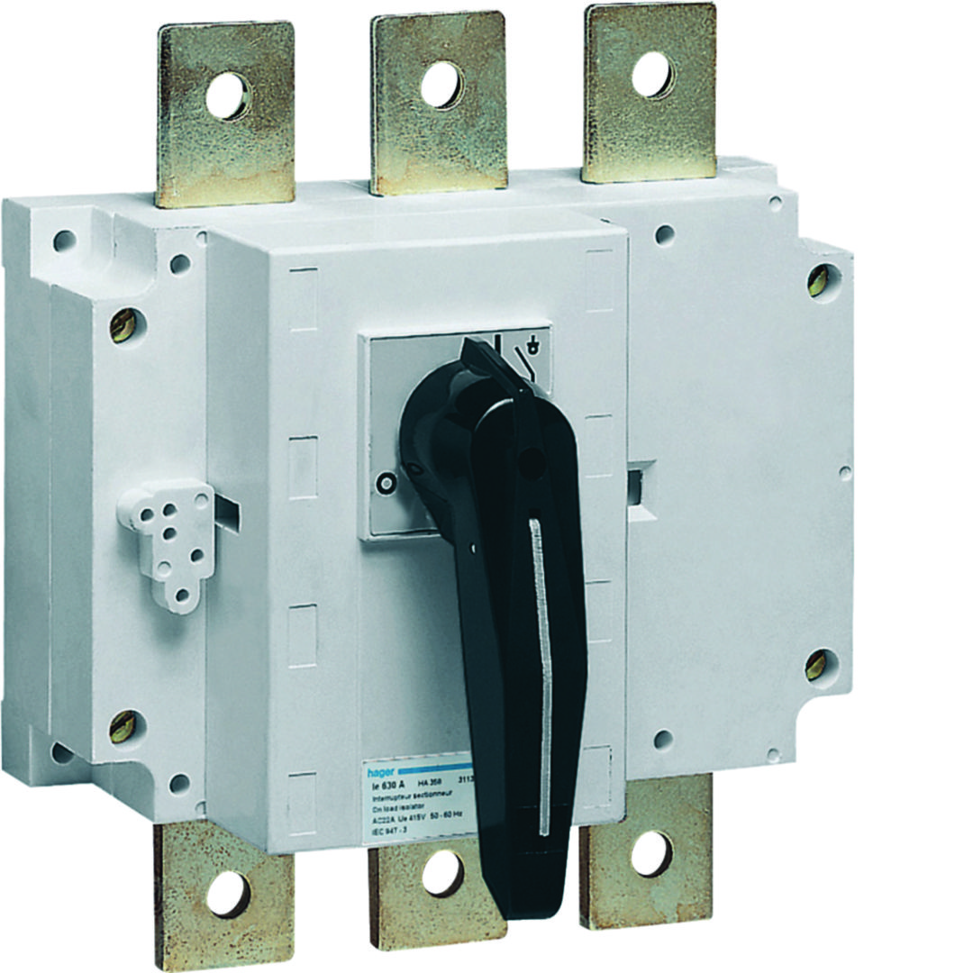 Szakaszoló be-ki kapcsoló 125A 380-415V 3P ráépíthető sorolható fix fekete zárható HA Hager