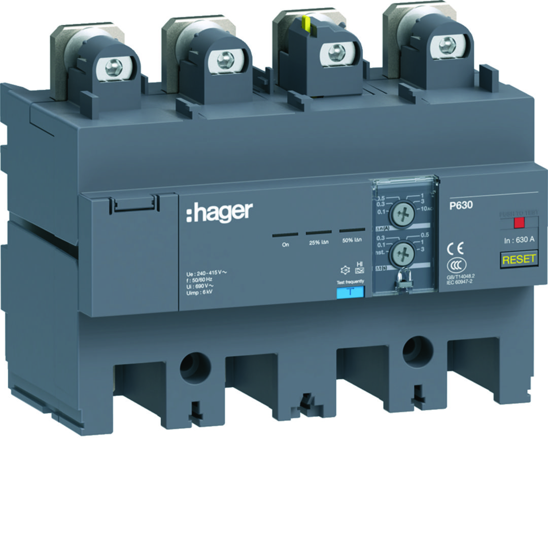 Áram-védőmodul 4P 630A 0.1-10A-hibáram A-típus 220-415V 3000ms-max. késleletés HBW Hager