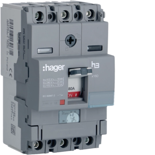 HDA080U - Moulded Case Circuit Breaker h3 x160 TM ADJ 3P3D  80A 18kA CTC