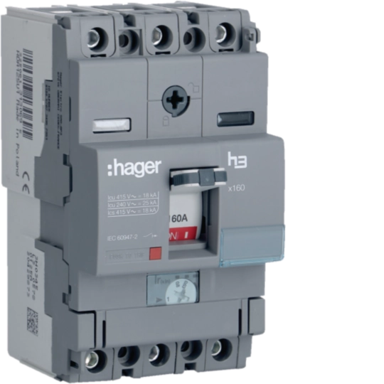 HDA160U - Moulded Case Circuit Breaker h3 x160 TM ADJ 3P3D  160A 18kA CTC