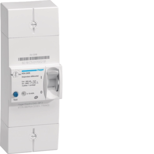 HDA245S - Disjoncteur de branchement différentiel 2 pôles 15/45 A 500 mA sélectif