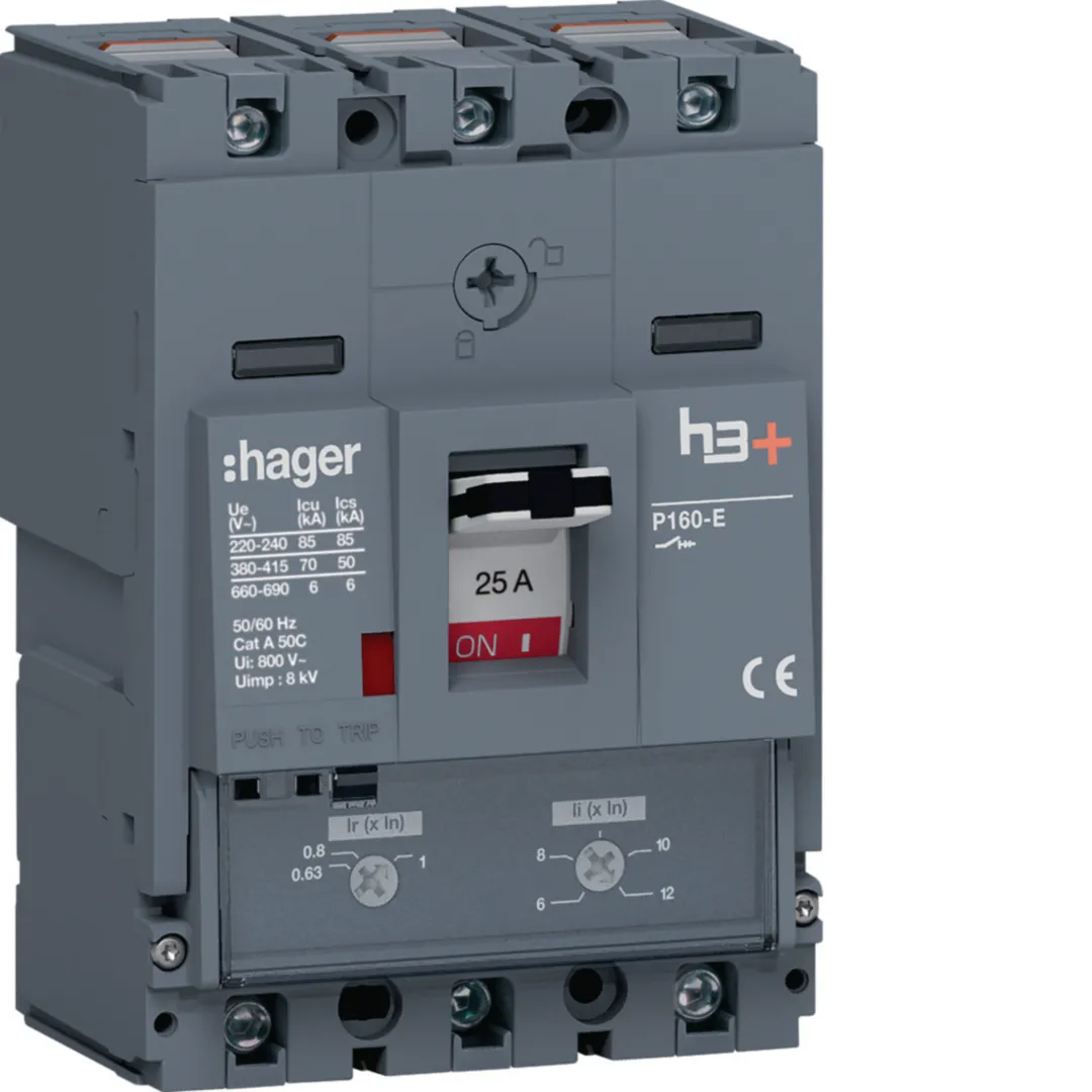 HES025DC - Vermogensautomaat h3+, P160 TM 3P3D 25 A 70 kA, kooiklemmen