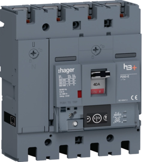 HET041NR - Disjoncteur Boitier Moulé h3+ P250 ENERGY 4P4D  In40A Icu70kA à plage