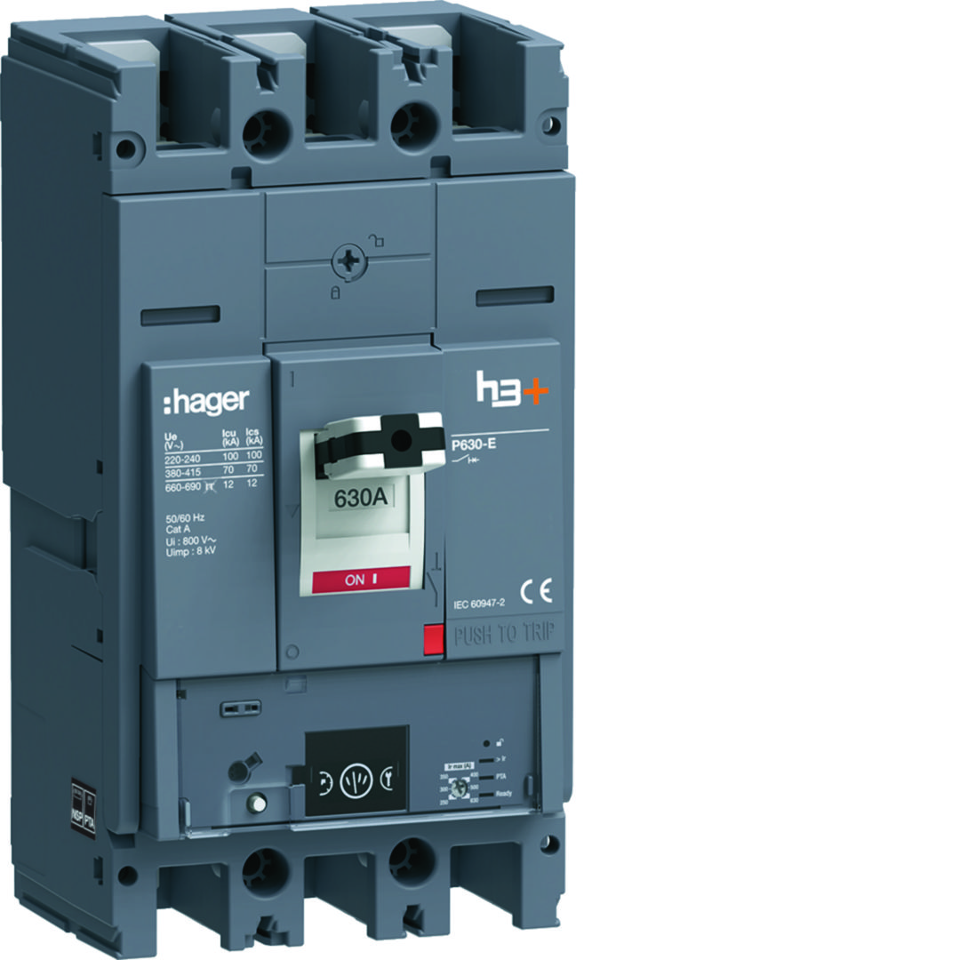 Kompakt megszakító Energy-kioldóval 3P fix 630A 70kA 341.25-6300A 220-690V HEW Hager