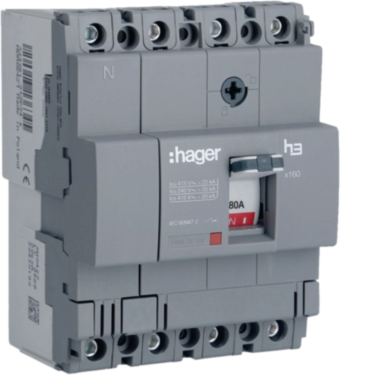 HHA081Z - Moulded Case Circuit Breaker h3 x160 TM FIX 4P4D 80A 25kA CTC