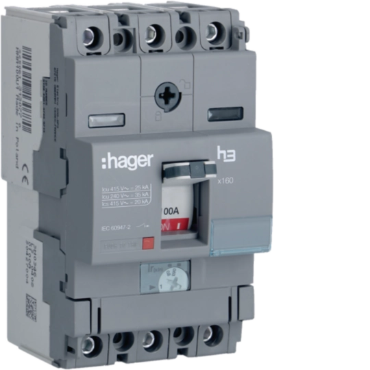 HHA100U - Moulded Case Circuit Breaker h3 x160 TM ADJ 3P3D  100A 25kA CTC