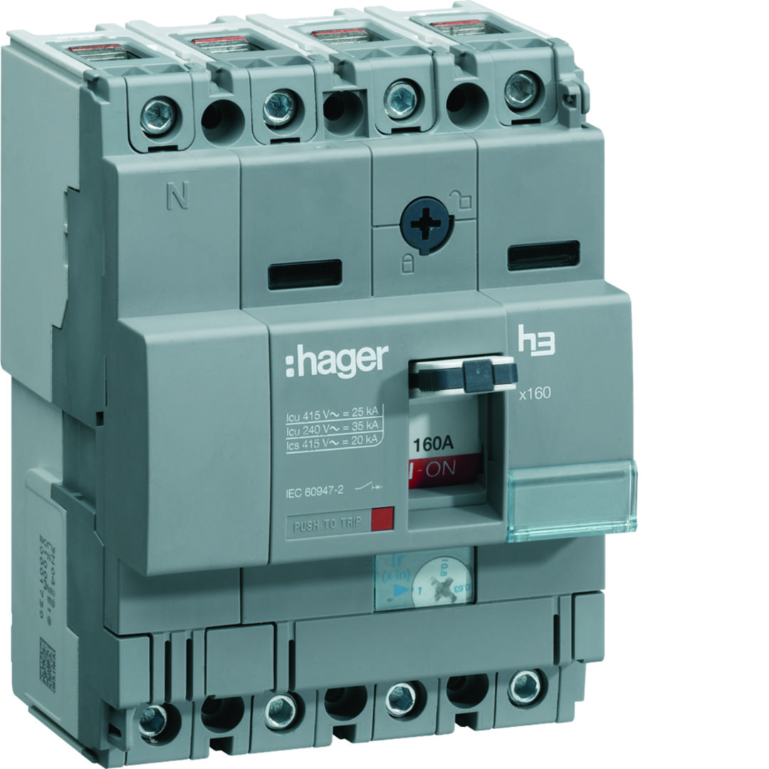 Kompakt megszakító TM-kioldóval 4P fix 160A 100-160A-hő 25kA 1600A-zárlati 220-415V HHA Hager