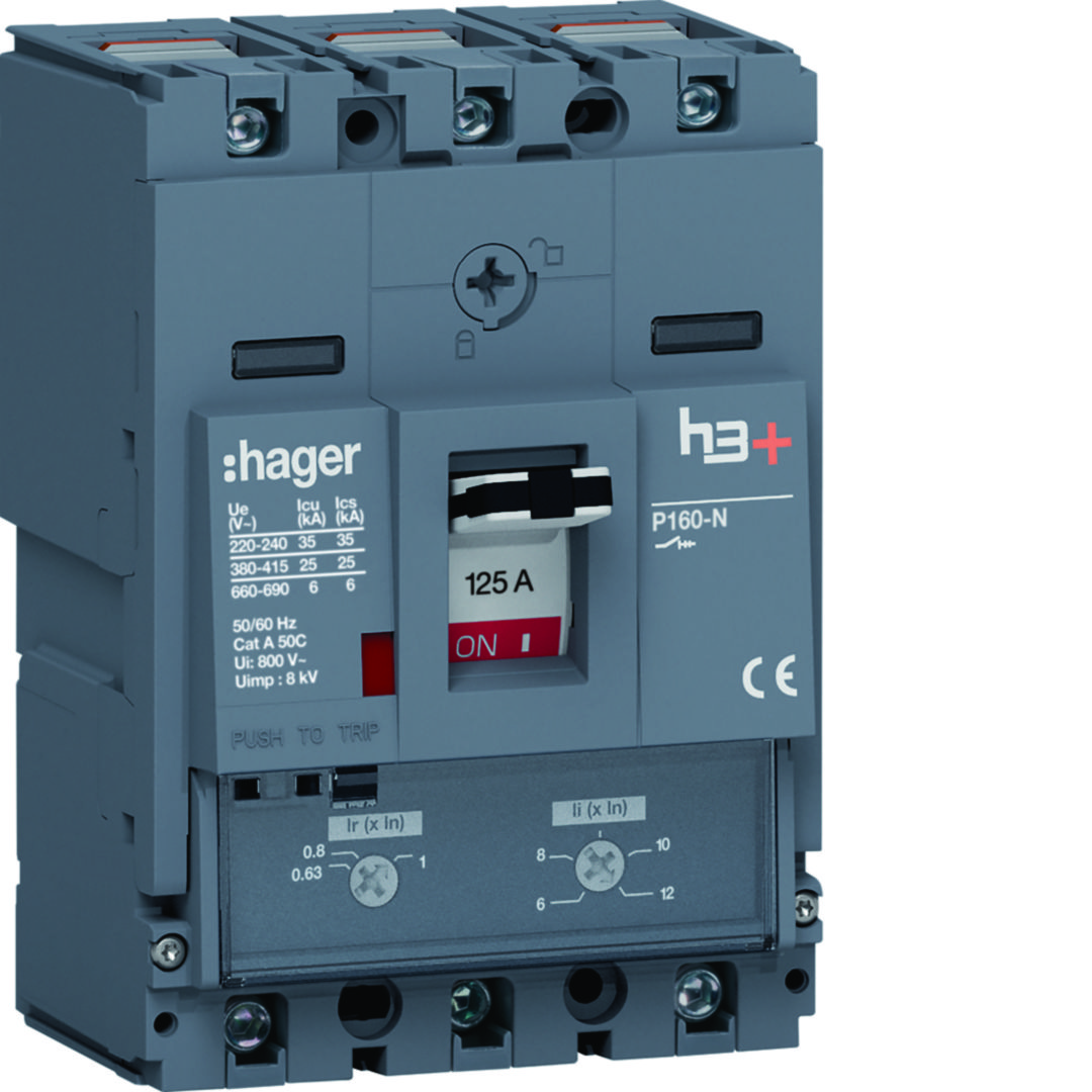 Kompakt megszakító TM-kioldóval 3P fix 125A 80-125A-hő 25kA 750-1500A-zárlati 220-690V HHS Hager