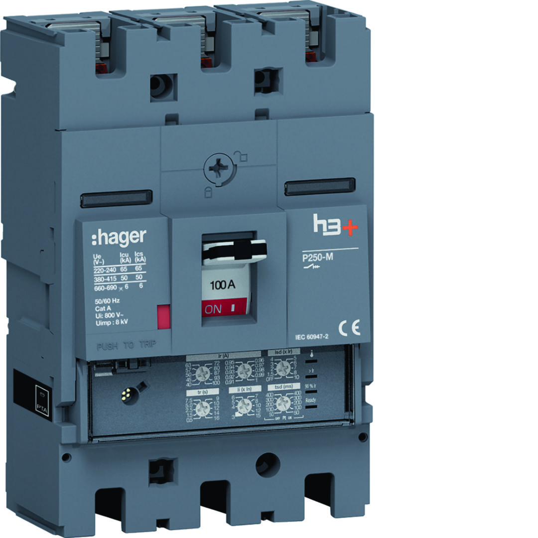 Kompakt megszakító LSI-kioldóval 3P fix 100A 50kA 54.6-1000A 220-690V HMT Hager