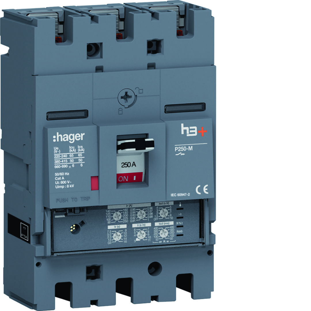 Kompakt megszakító LSI-kioldóval 3P fix 250A 50kA 122.9-2500A 220-690V HMT Hager