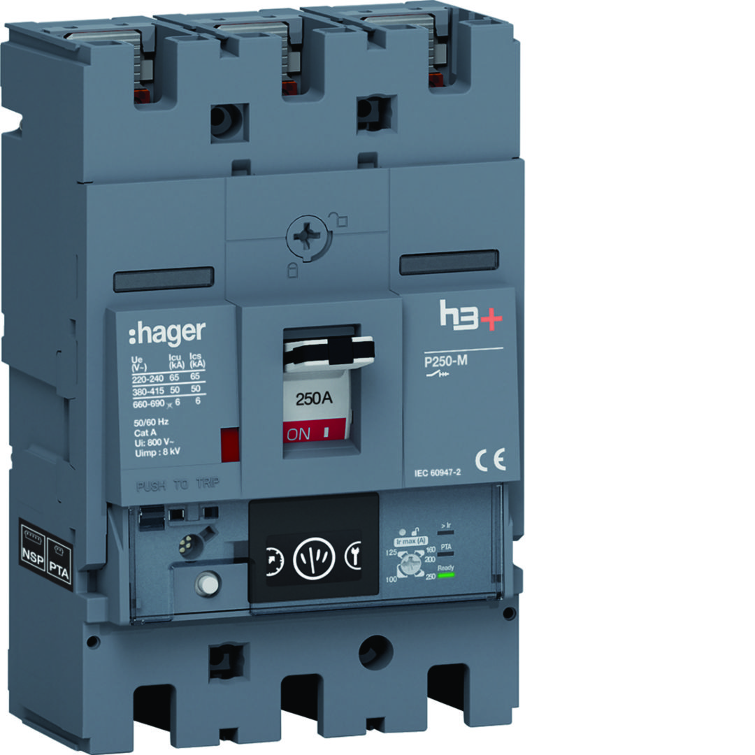 Kompakt megszakító Energy-kioldóval 3P fix 250A 50kA 150-2500A 220-690V HMT Hager