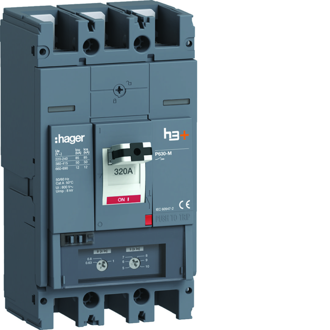 Kompakt megszakító TM-kioldóval 3P fix 320A 225-320A-hő 50kA 1600-3200A-zárlati 220-690V HMW Hager