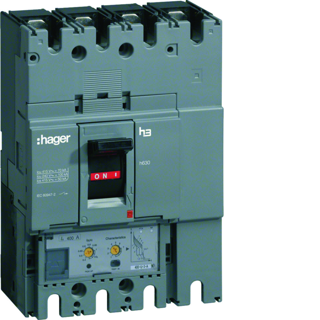 Kompakt megszakító LSI-kioldóval 3P fix 630A 250-630A-hő 50kA 3500-6300A-zárlati 220-690V HNDH Hager