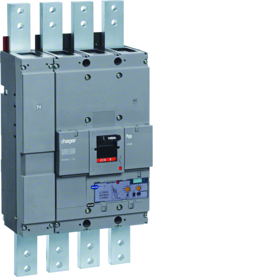 Kompakt megszakító LSI-kioldóval 4P fix 1250A 500-1250A-hő 50kA 7000-15000A-zárlati 220-690V HNFH Hager