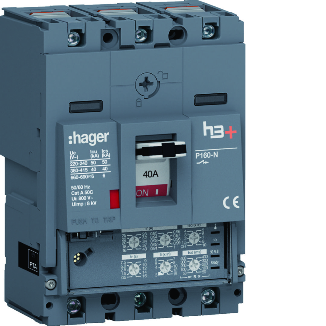 Kompakt megszakító LSI-kioldóval 3P fix 40A 40kA 21.9-400A 220-690V HNS Hager