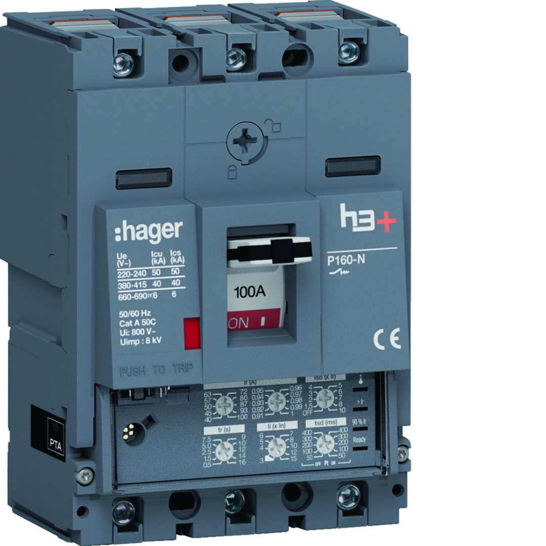 Kompakt megszakító LSI-kioldóval 3P fix 100A 40kA 54.6-1000A 220-690V HNS Hager