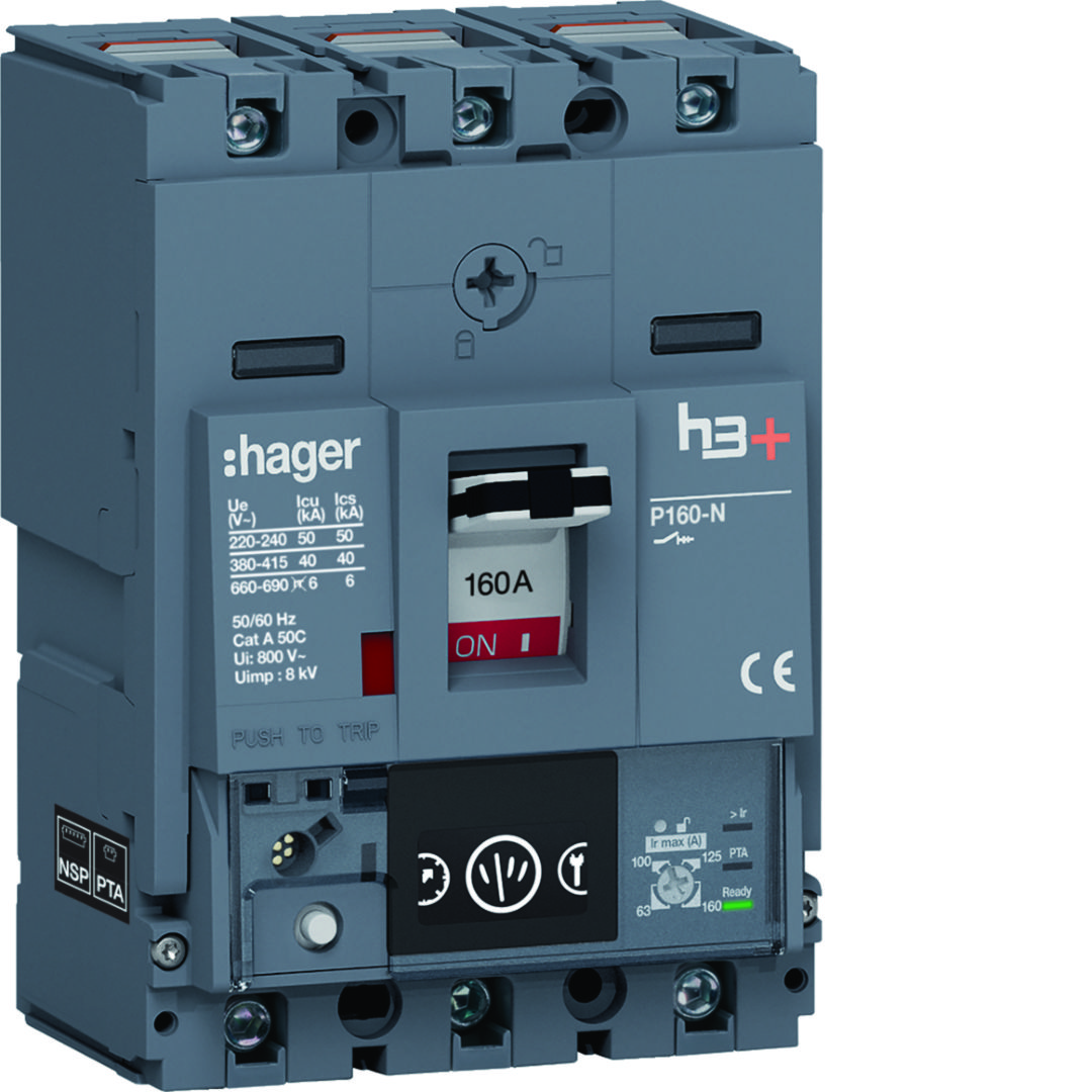 Kompakt megszakító Energy-kioldóval 3P fix 160A 40kA 94.5-1600A 220-690V HNS Hager