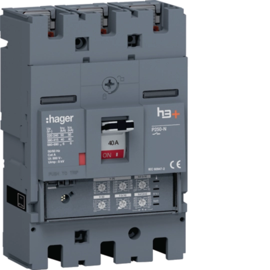 HNT040JR - Vermogensautomaat h3+, P250 LSI 3P3D 40 A 40 kA, boutaansluiting